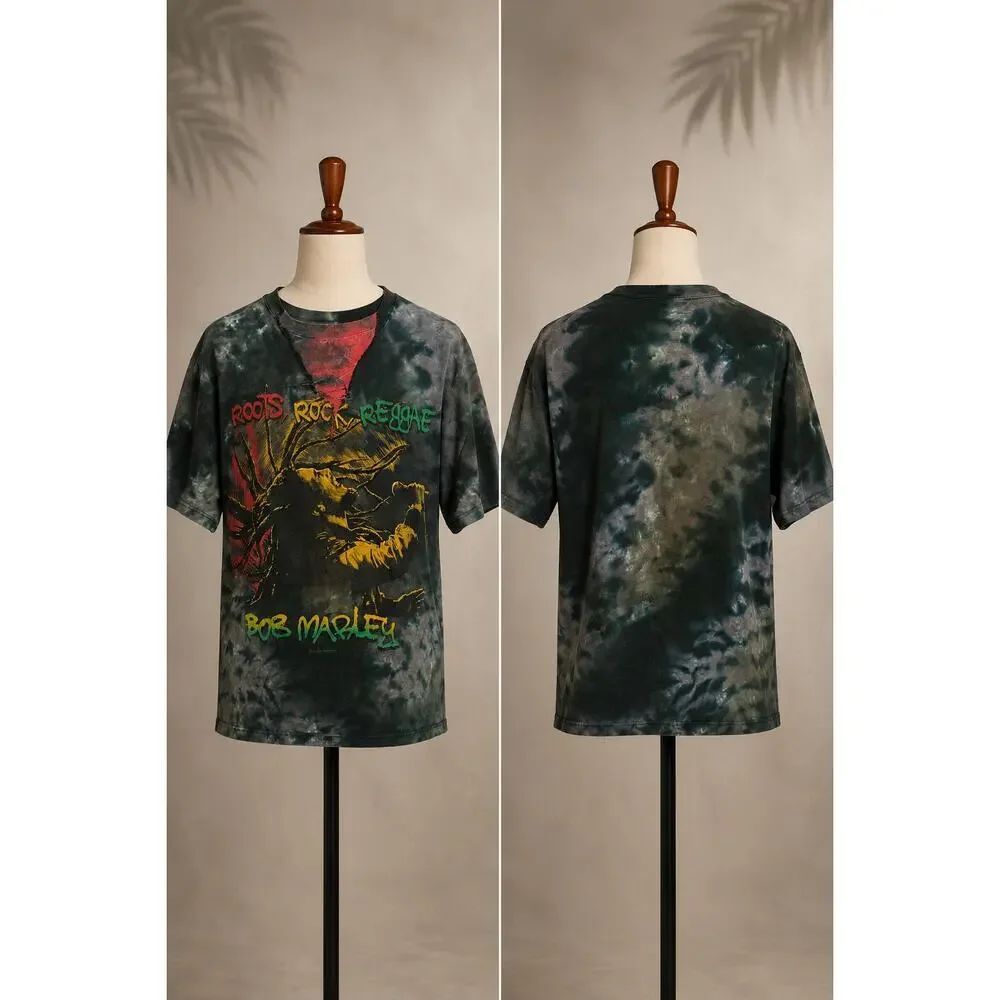 Bob Marley Roots Rock Reggae Tie Dye Tee Custom Neckline Size L 2009